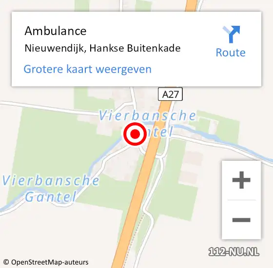 Locatie op kaart van de 112 melding: Ambulance Nieuwendijk, Hankse Buitenkade op 27 februari 2015 10:35