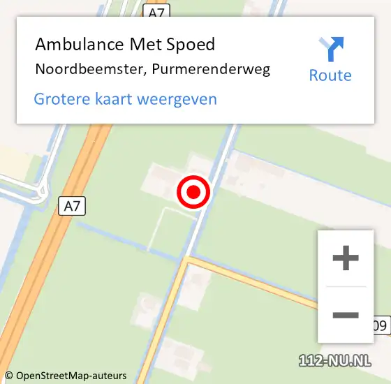 Locatie op kaart van de 112 melding: Ambulance Met Spoed Naar Noordbeemster, Purmerenderweg op 27 februari 2015 11:06