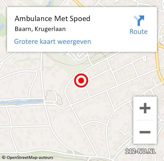 Locatie op kaart van de 112 melding: Ambulance Met Spoed Naar Baarn, Krugerlaan op 31 oktober 2013 08:31