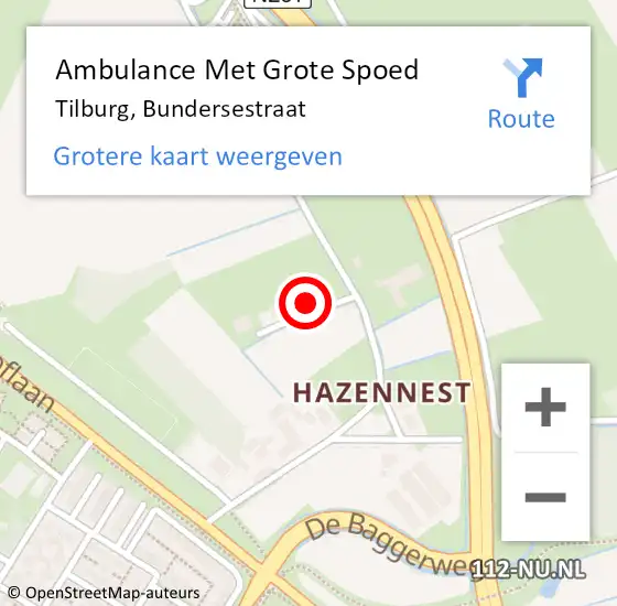 Locatie op kaart van de 112 melding: Ambulance Met Grote Spoed Naar Tilburg, Bundersestraat op 27 februari 2015 12:03