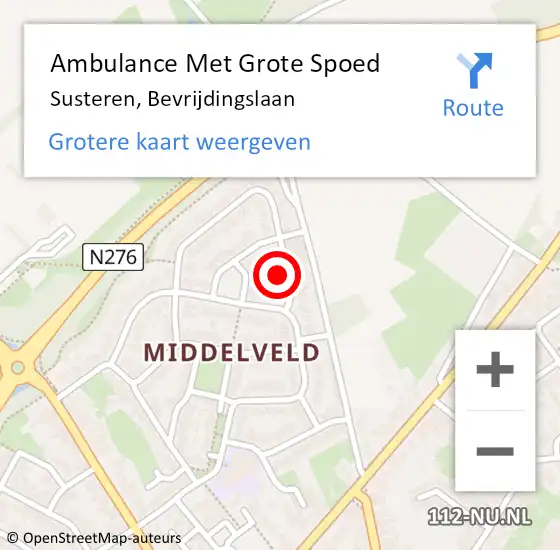 Locatie op kaart van de 112 melding: Ambulance Met Grote Spoed Naar Susteren, Bevrijdingslaan op 27 februari 2015 13:20