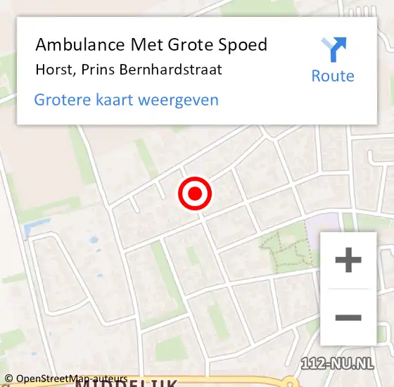 Locatie op kaart van de 112 melding: Ambulance Met Grote Spoed Naar Horst, Prins Bernhardstraat op 27 februari 2015 14:36