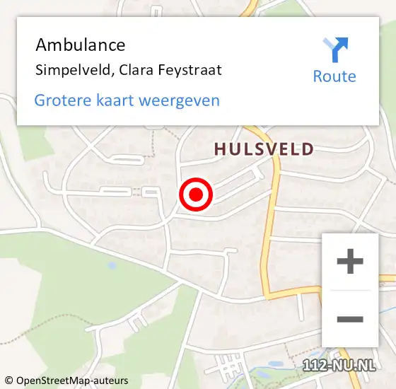 Locatie op kaart van de 112 melding: Ambulance Simpelveld, Clara Feystraat op 31 oktober 2013 08:57