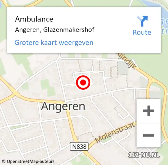 Locatie op kaart van de 112 melding: Ambulance Angeren, Glazenmakershof op 27 februari 2015 15:13