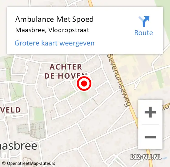 Locatie op kaart van de 112 melding: Ambulance Met Spoed Naar Maasbree, Vlodropstraat op 27 februari 2015 16:59