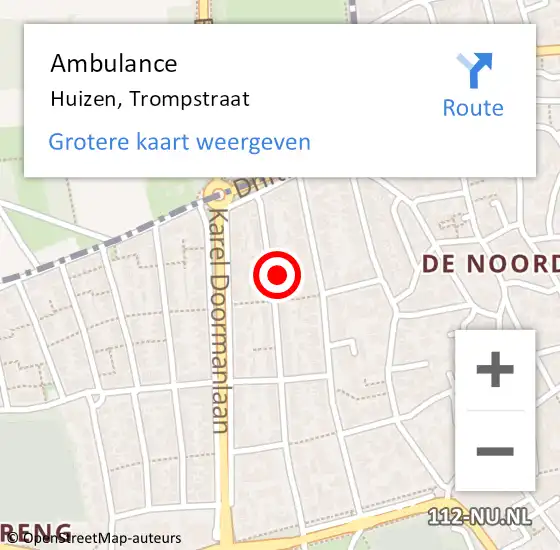 Locatie op kaart van de 112 melding: Ambulance Huizen, Trompstraat op 27 februari 2015 18:31