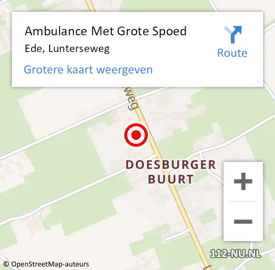 Locatie op kaart van de 112 melding: Ambulance Met Grote Spoed Naar Ede, Lunterseweg op 27 februari 2015 19:31