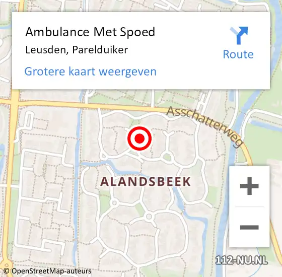 Locatie op kaart van de 112 melding: Ambulance Met Spoed Naar Leusden, Parelduiker op 27 februari 2015 21:10