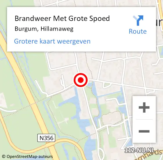 Locatie op kaart van de 112 melding: Brandweer Met Grote Spoed Naar Burgum, Hillamaweg op 27 februari 2015 22:32