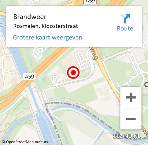 Locatie op kaart van de 112 melding: Brandweer Rosmalen, Kloosterstraat op 27 februari 2015 22:59