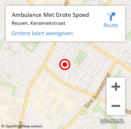 Locatie op kaart van de 112 melding: Ambulance Met Grote Spoed Naar Reuver, Keramiekstraat op 28 februari 2015 03:37