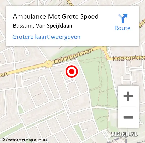 Locatie op kaart van de 112 melding: Ambulance Met Grote Spoed Naar Bussum, Van Speijklaan op 28 februari 2015 05:01