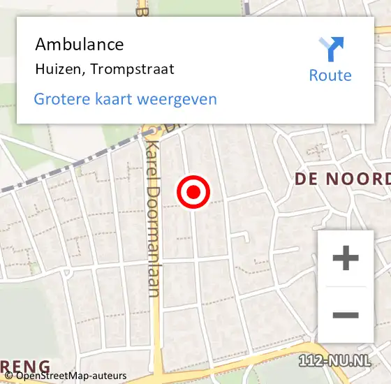 Locatie op kaart van de 112 melding: Ambulance Huizen, Trompstraat op 28 februari 2015 07:55