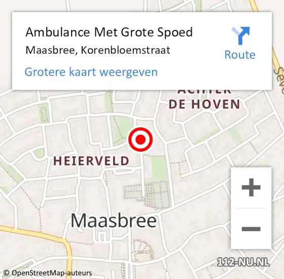 Locatie op kaart van de 112 melding: Ambulance Met Grote Spoed Naar Maasbree, Korenbloemstraat op 28 februari 2015 08:50