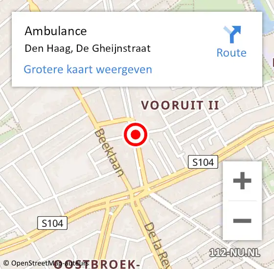 Locatie op kaart van de 112 melding: Ambulance Den Haag, De Gheijnstraat op 28 februari 2015 10:15