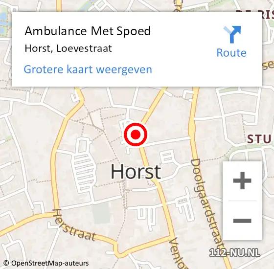 Locatie op kaart van de 112 melding: Ambulance Met Spoed Naar Horst, Loevestraat op 28 februari 2015 11:01