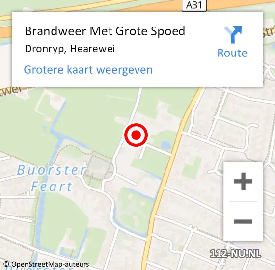 Locatie op kaart van de 112 melding: Brandweer Met Grote Spoed Naar Dronryp, Hearewei op 28 februari 2015 11:40