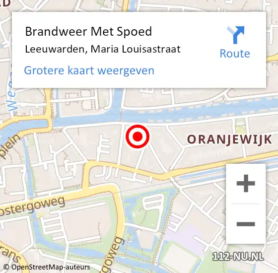 Locatie op kaart van de 112 melding: Brandweer Met Spoed Naar Leeuwarden, Maria Louisastraat op 28 februari 2015 11:47