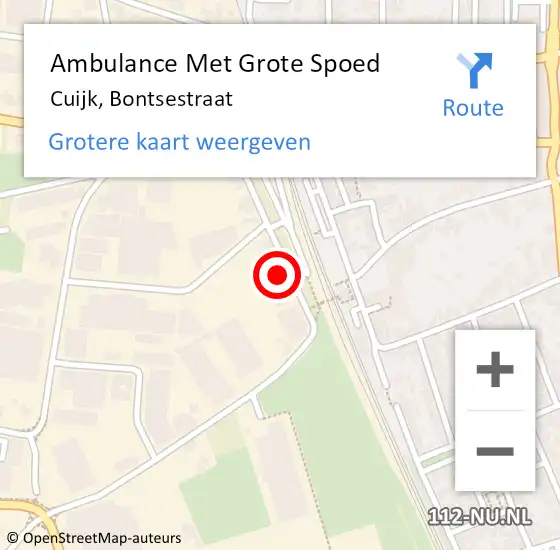 Locatie op kaart van de 112 melding: Ambulance Met Grote Spoed Naar Cuijk, Bontsestraat op 28 februari 2015 12:17