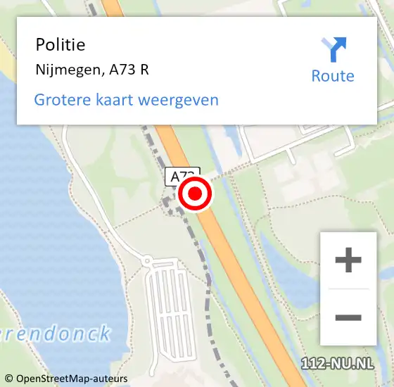 Locatie op kaart van de 112 melding: Politie Nijmegen, A73 R op 28 februari 2015 12:38