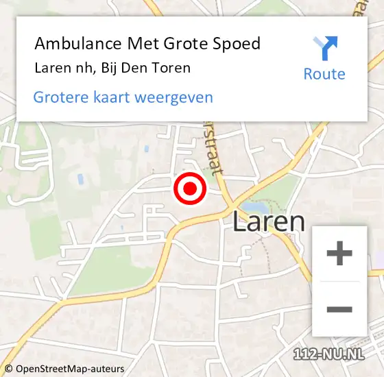 Locatie op kaart van de 112 melding: Ambulance Met Grote Spoed Naar Laren nh, Bij Den Toren op 28 februari 2015 12:42