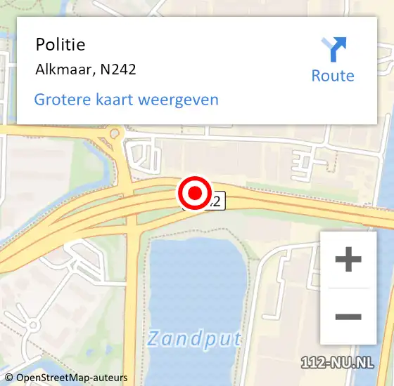 Locatie op kaart van de 112 melding: Politie Alkmaar, N242 op 28 februari 2015 13:41