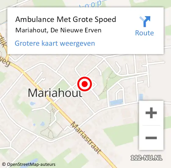 Locatie op kaart van de 112 melding: Ambulance Met Grote Spoed Naar Mariahout, De Nieuwe Erven op 28 februari 2015 15:14