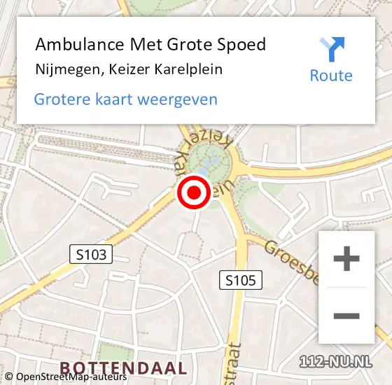 Locatie op kaart van de 112 melding: Ambulance Met Grote Spoed Naar Nijmegen, Keizer Karelplein op 28 februari 2015 16:58
