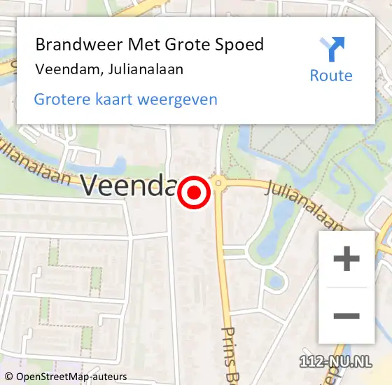 Locatie op kaart van de 112 melding: Brandweer Met Grote Spoed Naar Veendam, Julianalaan op 31 oktober 2013 10:17