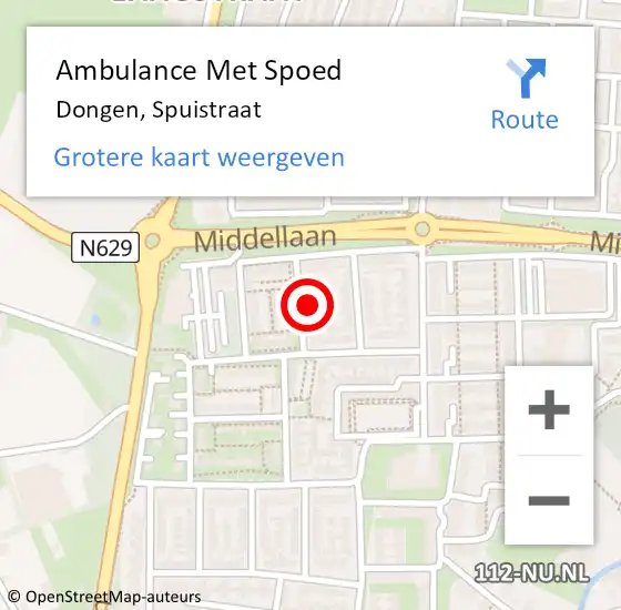 Locatie op kaart van de 112 melding: Ambulance Met Spoed Naar Dongen, Spuistraat op 28 februari 2015 19:26