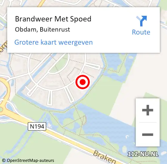 Locatie op kaart van de 112 melding: Brandweer Met Spoed Naar Obdam, Buitenrust op 28 februari 2015 20:48