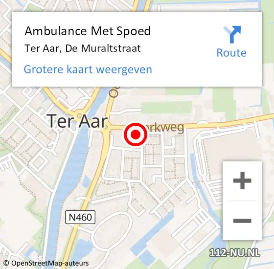 Locatie op kaart van de 112 melding: Ambulance Met Spoed Naar Ter Aar, Jhr K W L D Muraltstr op 28 februari 2015 22:01