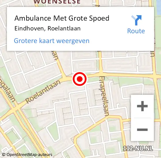 Locatie op kaart van de 112 melding: Ambulance Met Grote Spoed Naar Eindhoven, Roelantlaan op 28 februari 2015 22:15