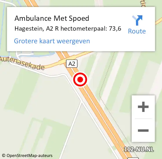 Locatie op kaart van de 112 melding: Ambulance Met Spoed Naar Hagestein, A2 R hectometerpaal: 78,0 op 28 februari 2015 22:38