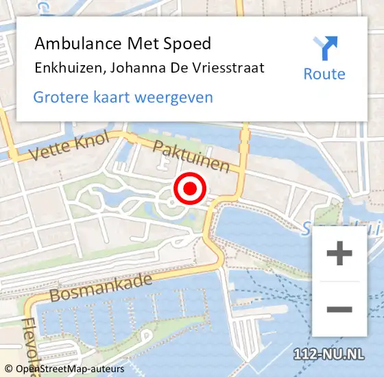 Locatie op kaart van de 112 melding: Ambulance Met Spoed Naar Enkhuizen, Johanna De Vriesstraat op 28 februari 2015 23:15