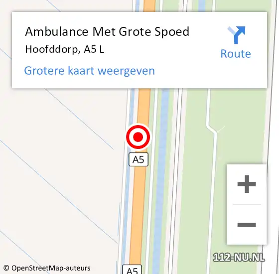 Locatie op kaart van de 112 melding: Ambulance Met Grote Spoed Naar Hoofddorp, A5 L op 28 februari 2015 23:47