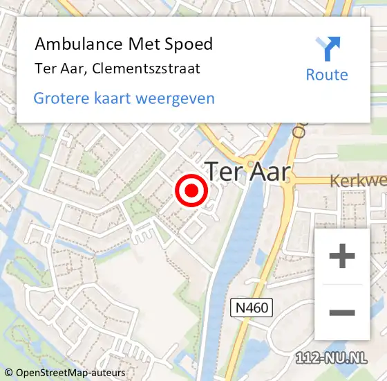 Locatie op kaart van de 112 melding: Ambulance Met Spoed Naar Ter Aar, Clementszstraat op 1 maart 2015 00:14