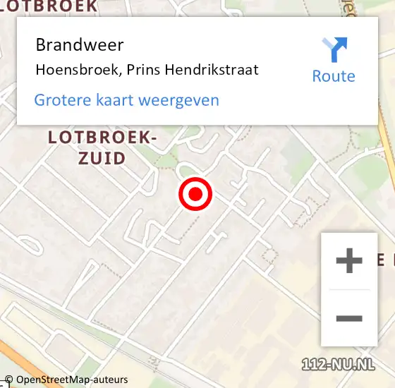 Locatie op kaart van de 112 melding: Brandweer Hoensbroek, Prins Hendrikstraat op 1 maart 2015 01:16