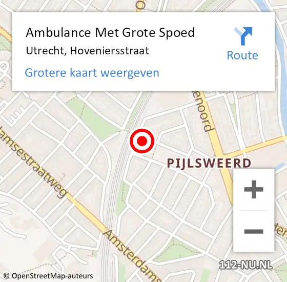 Locatie op kaart van de 112 melding: Ambulance Met Grote Spoed Naar Utrecht, Hoveniersstraat op 1 maart 2015 01:27