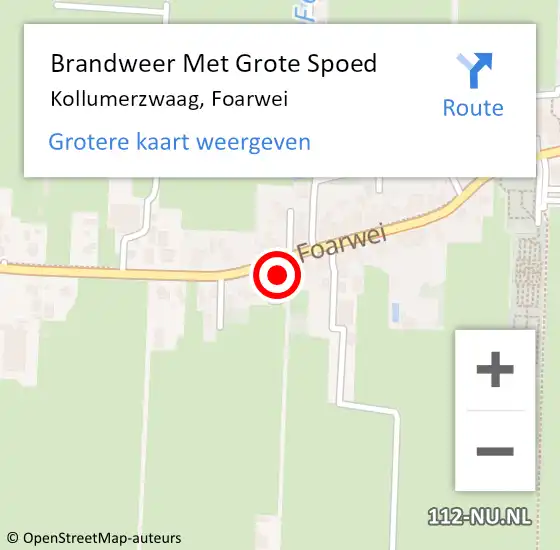 Locatie op kaart van de 112 melding: Brandweer Met Grote Spoed Naar Kollumerzwaag, Foarwei op 1 maart 2015 01:53