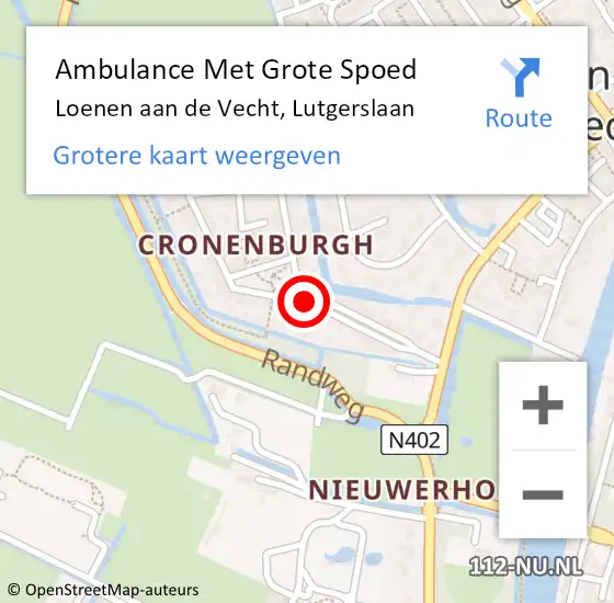 Locatie op kaart van de 112 melding: Ambulance Met Grote Spoed Naar Loenen aan de Vecht, Lutgerslaan op 1 maart 2015 02:58