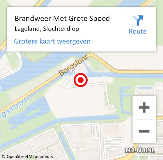 Locatie op kaart van de 112 melding: Brandweer Met Grote Spoed Naar Lageland, Slochterdiep op 1 maart 2015 04:38