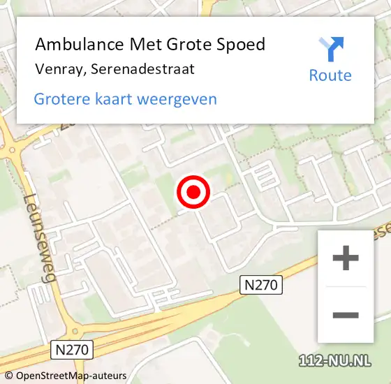 Locatie op kaart van de 112 melding: Ambulance Met Grote Spoed Naar Venray, Serenadestraat op 1 maart 2015 05:18