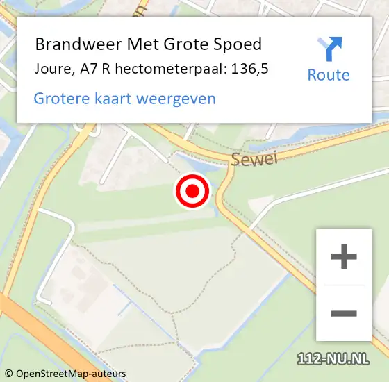 Locatie op kaart van de 112 melding: Brandweer Met Grote Spoed Naar Joure, A7 L hectometerpaal: 135,3 op 1 maart 2015 05:37