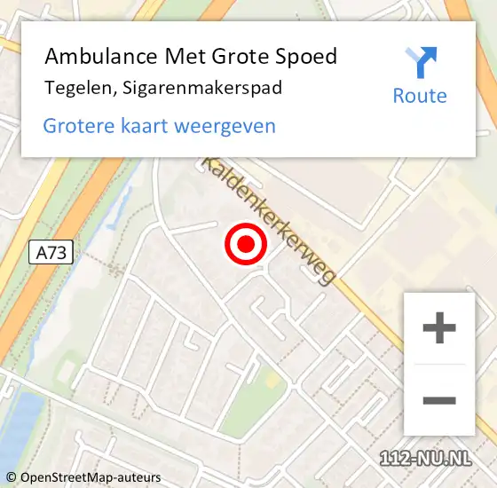 Locatie op kaart van de 112 melding: Ambulance Met Grote Spoed Naar Tegelen, Sigarenmakerspad op 1 maart 2015 05:51