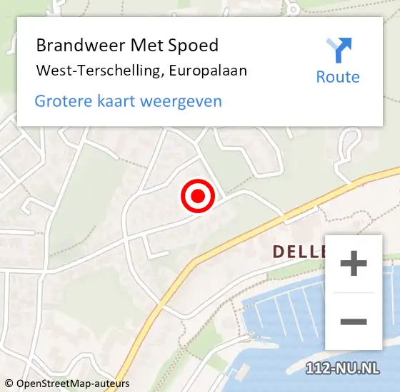 Locatie op kaart van de 112 melding: Brandweer Met Spoed Naar West-Terschelling, Europalaan op 1 maart 2015 06:02