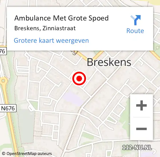 Locatie op kaart van de 112 melding: Ambulance Met Grote Spoed Naar Breskens, Zinniastraat op 1 maart 2015 08:30