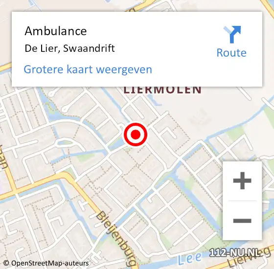 Locatie op kaart van de 112 melding: Ambulance De Lier, Swaandrift op 1 maart 2015 09:50