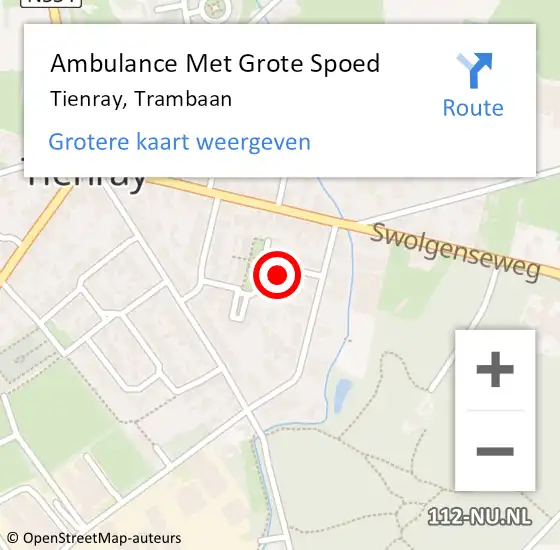 Locatie op kaart van de 112 melding: Ambulance Met Grote Spoed Naar Tienray, Trambaan op 1 maart 2015 12:09