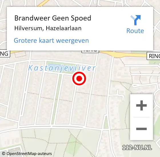 Locatie op kaart van de 112 melding: Brandweer Geen Spoed Naar Hilversum, Hazelaarlaan op 1 maart 2015 12:49